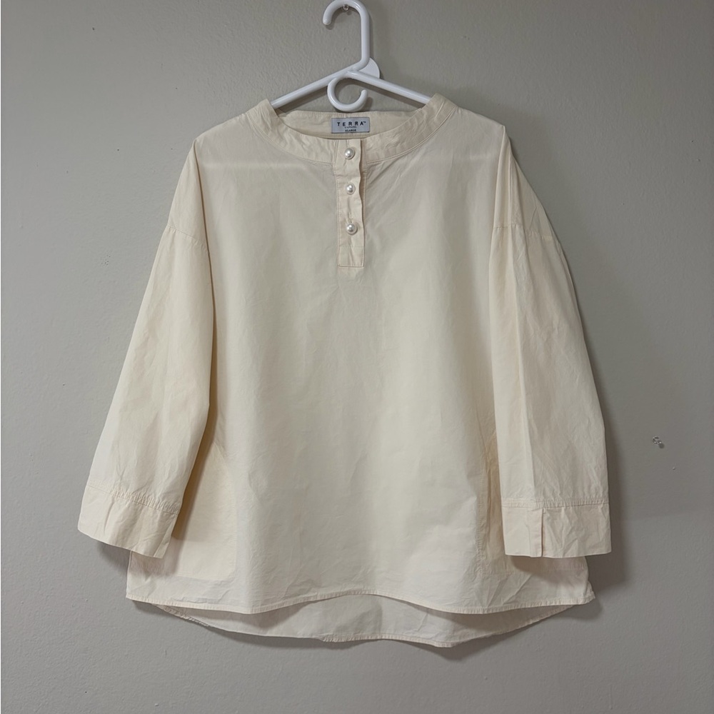 Terra Sj Appareal Woman’s Shirt Blouse Ivory Size XL Pocket Button